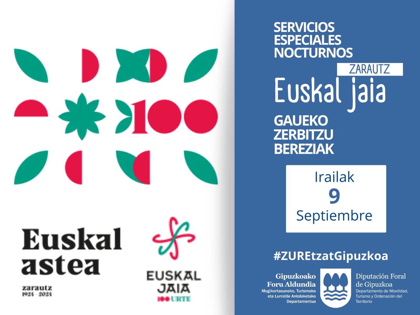 #language('DGN-THE-viewImage') El departamento de Movilidad, Turismo y Ordenación del Territorio pondrá un servicio especial nocturno de Lurraldebus con motivo de las Euskal Jaiak de Zarautz