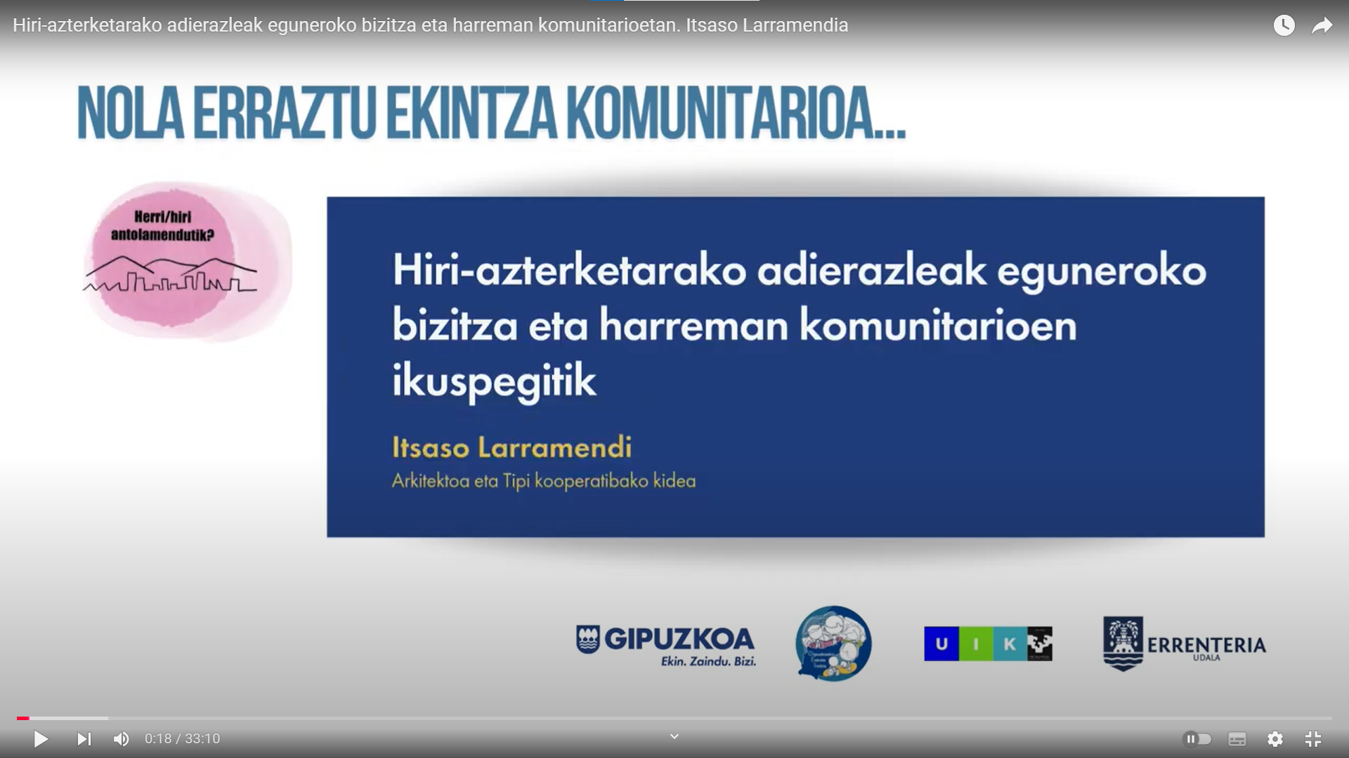 Hiri-azterketarako adierazleak eguneroko bizitza eta harreman komunitarioen ikuspegitik. Itsaso Larramendia